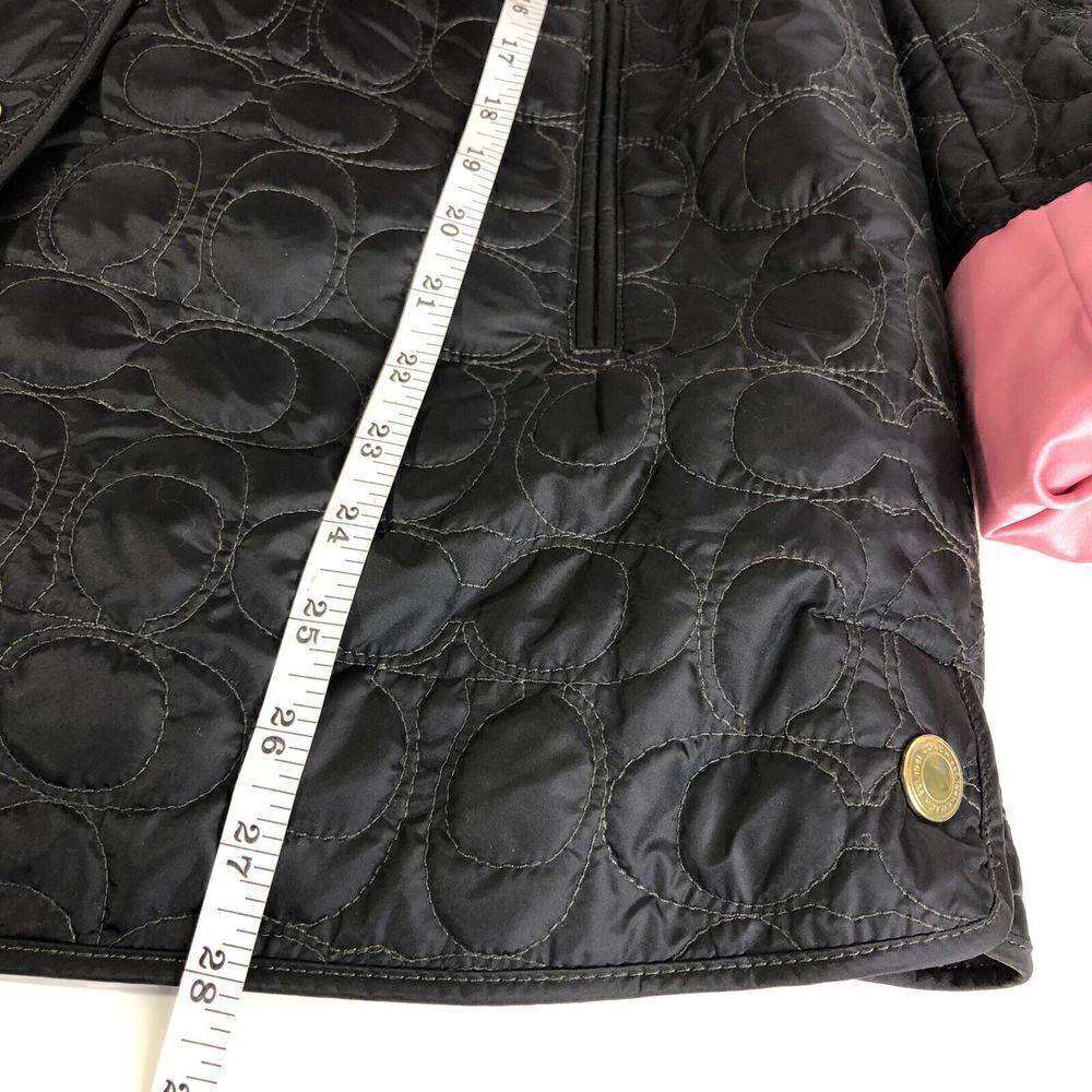 COACH Black & Pink Monogram C Logo Quilted Jacket Size S Satin Pink lining NWT - Picture 8 of 9